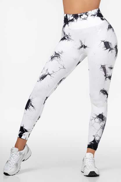 White Tie Dye Scrunch Leggings